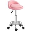 TactFire Sgabello da ufficio, sgabello rotondo con schienale, girevole a 360°, altezza regolabile 49-64 cm, sgabello da toeletta, per salone di massaggio, ufficio, clinica rosa