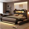 Yeutre Letto 160 x 200 con Sommier LED, Struttura Letto Matrimoniale con 4 Cassetti, Testiera Imbottita con Spazio di Riordinamento, letti a 2 Posti con Doghe in Legno per Adulti e Adolescenti (Grigio Lino