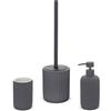 Inbagno Set Accessori Bagno 3 Pezzi in Ceramica Grigio cannettato, Dispenser Sapone portaspazzolini e portascopino Soft Touch, Spring
