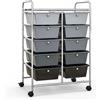 GIANTEX Carrello con 10 cassetti, impilabile, carrello per cassetti, carrello da cucina con ruote bloccabili, carrello per cucina, bagno, ufficio, 65,5 x 37 x 87 cm, grigio chiaro e nero