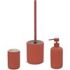 Inbagno Set Accessori Bagno 3 Pezzi in Ceramica Rosso Mattone cannettato, Dispenser Sapone portaspazzolini e portascopino Soft Touch, Spring