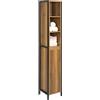 SoBuy Colonna Bagno Alta e Stretta con 3 Ripiani Aperti e 1 Anta - Mobiletto Salvaspazio Vintage in Metallo e Legno 30x168x28cm BZR62-PF