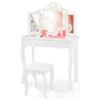 RELAX4LIFE Toeletta Trucco per Bambina con 9 Lampadine LED, 3 Colori di Luci, Specchiera Trucco con Sgabello, Toeletta in Legno, Specchio Rimovibile, per Bambini 3+ Anni (Bianco, L)