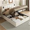TEOSTWF Struttura per letto matrimoniale da 160 x 200 cm, con contenitore, imbottita in velluto, struttura letto ottomana, con lampada da lettura e porte USB (beige)
