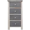 Rebecca Mobili Cassettiera shabby, comodino 4 cassetti, legno paulonia, bianco, per arrdamento camera bagno salotto - Misure: 73 x 37 x 27 cm (HxLxP) - Art. RE4328