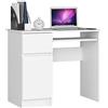 AKORD | Scrivania con Ripiano per Tastiera, Cassetto e Armadietto Sul Lato Sinistro | Scrittoio per Ufficio | Scrivania per Computer PC Laptop | Salvaspazio | 90x77x50 cm | 30 kg Bianco