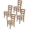 t m c s Tommychairs - Set 4 sedie modello Venice per cucina bar e sala da pranzo, robusta struttura in legno di faggio color noce chiaro e seduta rivestita in tessuto colore camoscio