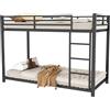 Azkoeesy Letto Castello Metallico Stabile 90x200 cm, per 2 Adolescenti e Adulti, Parapetto Sicurezza, Doghe Metalliche, Nero