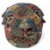 Eyes of India - Fodera per pouf rotondo in patchwork ricamato, da pavimento, stile bohémien chic, accento boemo indiano fatto a mano (Nero, 43 x 30 cm)