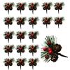 Wenlai 20 Pezzi Plettri di Pino Artificiali, Berry Pinecones Aghi di Pino, Bastoncini Artificiali Bacche di Natale, Rami di Pino Artificiale, per Decorazioni da tavola per Feste di Natale in Giardino