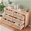 MASAJIA Cassettiera con 6 cassetti, cassettiera in legno, finitura rattan, 100 x 34 x 73 cm, armadio a 6 cassetti, moderno, credenza mobile per soggiorno, sala da pranzo (colore legno)