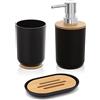 Inbagno Accessori Bagno in Set Completo 3 Pezzi Colore Nero, Kit Accessori appoggio, Include Dispenser, portaspazzolini e portasapone, ABS e Legno bambù, Linea Surf