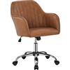 Yaheetech Sedia Scrivania Poltroncina Ufficio Ergonomica in Velluto Girevole a Rotelle Reclinabile Altezza Regolabile Imbottita Portata 136 kg Marrone