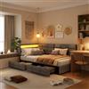 Plcnn Divano Letto 1 Piazza, 90x200 cm, Letto Giorno Imbottito Divano LED, Letto Singolo con 2 Cassetti, Divano-letto con USB, Rete a Doghe, Lino, Grigio (Materasso Non Incluso)(Grigio-B)