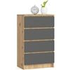 AKORD | Cassettiera K60 a 4 Cassetti | Credenza Alta | Mobiletto per Soggiorno Sala da Pranzo Camera da Letto Corridoio Bagno | Armadio Cameretta | 60x99x40 cm | Rovere artigianale | Grigio grafite