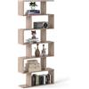 COSTWAY Scaffale a 6 Ripiani, Libreria a Forma di S, Libreria Scaffale da Terra in Legno, Divisorio per Soggiorno, Camera da Letto, Ufficio, 80 x 23 x 192 cm (Quercia)