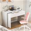 Ligterra Scrivania pieghevole, scrivania con cassetti, scrivania ad angolo, credenza, scrivania compatta 2 in 1, allungabile, ruote attrezzate, 110 × 40 × 78 cm (bianco)