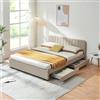 [en.casa] Struttura Letto Francese con Testiera Imbottita e 4 Cassetti Contenitore su Rotelle Zona di Riposo 140x200 cm Rivestito in Tessuto Beige