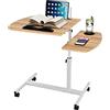 Wohenster Scrivania Computer con Ruote a 360° Scrivania Regolabile in Altezza Tavolo da Lavoro può Essere Ruotato di 180° Barriera Protettiva Slot per Tazza iPad Tavolino da Letto Divano 60x40cm Beige