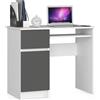 AKORD | Scrivania con Ripiano per Tastiera, Cassetto e Armadietto Sul Lato Sinistro | Scrittoio per Ufficio | Scrivania per Computer PC Laptop | Salvaspazio | 90x77x50 cm | 30 kg Bianco/Grigio grafite