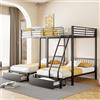 YuQozii Letto a castello tripla con cassetti, struttura in metallo, trasformabile in letto matrimoniale 140x200 e 2 letti singoli 90x200, letto con struttura in metallo multifunzionale (nero)