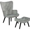 Totò Piccinni SET SIESTA Poltrona con Sgabello di Design Gambe nere in Legno di Faggio (Velluto Grigio)