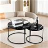HUOLE Set di 2 tavolini rotondi, tavolini da salotto moderni, struttura in metallo, 50 cm e 70 cm, in marmo Pandora e pietra sinterizzata 70 x 70 x 45 cm, nero