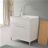 Inbagno Mobile lavatoio per interno 80x50 cm bianco venato con 2 ante, vasca in termoformatura resistente con piletta e sifone INCLUSI