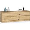AKORD Cassettiera K 160 cm | 4 Cassetti | Moderna Mobiletto per il soggiorno Camera da letto Armadio Soggiorno Bagno | Salvaspazio | 160 x 55 x 40 cm | Handgemaakt Eiken