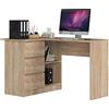 AKORD Scrivania ad Angolo B-16 con 3 Cassetti e 2 Ripiani | Scrivania Computer| Scrittoio | Scrivania ad angolo per l'ufficio in casa | Montaggio facile | 124x77X85 CM | 48 kg Rovere Sonoma