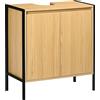 kleankin Mobile sottolavello da bagno, armadio sotto lavabo, base in metallo, doppia porta, 60 x 30 x 62,5 cm, colore nero e legno