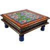 GURU SHOP Guru-Shop Tavolino Dipinto, Mini Tavolo, Panchina con Fiori - Ninfea Blu/rosso, 16x38x38 cm, Tavolini Tavoli da Caffè Tavoli da Terra