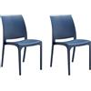 GLOUPIE Set 2 Sedie Volga In Polipropilene Blu, Impilabili, Dimensioni 54 x 46 x 81 Cm, Peso 3,5 Kg,Per Interno Ed Esterno, Made In Italy, Sedia Impilabile