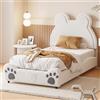 Rtopsu Letto per Bambini Imbottito 90x200 cm con Testata Orso, Letto per Ragazzi Singolo con Telaio del Letto in Metallo e Rete a Doghe in Legno, Velluto, Bianco, Senza Materasso