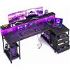 Klyvvo 140x80 Scrivania Angolare con 3 Cassetti, Gaming Scrivania a L con LED, Supporto per Monitor, 2 Presa 2 USB Integrata, Tavolo per Lavorare,Giochi e Studiare,per Ufficio,Studio e Camera da Letto