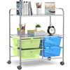 GIANTEX Carrello con 4 cassetti impilabile, carrello per cassetti con 2 ripiani e struttura in metallo, carrello da cucina con ruote bloccabili, carrello portaoggetti 63,5 x 37 x 75 cm