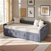 KeepGoon Divano letto estensibile 90 x 200 cm, letto singolo con estraibile, con rete a doghe, Letto per gli ospiti,Tessuto di flanella, Tasche laterali, Nessun materasso, Grigio