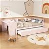 NovaFurnish Letto piano in legno, 90 x 200 cm, con scrivania, dotato di 2 cassetti, letto singolo (senza materasso), con ripiani, pino+truciolato (rosa, 241.9X112X73)