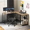 GYMAX Scrivania Angolare per Computer, Scrivania a Forma di L con 3 Piani, Tavolo da Gioco, Postazione di Lavoro Esecutiva per Ufficio a Casa e Camera da Letto (Naturale)