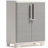 EffeDecor - Armadio in Resina con 2 Ante Basso,Tuttopiani,Portascope Impermeabile Resistente e Facile da Montare Lucchettabile Beige Chiaro Ideale per Ambienti Interni o Esterni (Armadio Basso)