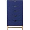 UEV Cassettiera Camera da Letto, Settimino con 5 Cassetti e Motivo di Linea, Mobiletto Moderno e Pratico, Sicuro Design Antiribaltamento, 60x34x110cm, Blu Scuro