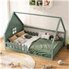 Lubvtti Letto per bambini 140 x 200 cm,Forma a casetta, letto piano con parapetto e base a doghe,Senza materasso,verde