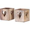 levandeo - Set di 2 portacandele antivento a forma di stella, 9 cm, in legno di mango, decorazione in legno, In legno di mango, Cuore