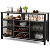 GIANTEX Credenza da Buffet, Mobilellto da Cucina con Portabottiglie e Portabicchieri, Porta TV per TV fino a 60 con 2 Armadietti con Anta, 3 Ripiani e 2 Scomparti Aperti, Nero/Grigio(Grigio)