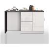 WHOUS Isola Cucina SOLE con 1 Anta, 2 Cassetti e 6 Vani, Tavolo da Pranzo e Piano di Lavoro, Ideale per Open Space e Spazi Ridotti, 152,5x90x90,60 cm, Bianco Lucido e Report