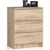 AKORD Cassettiera K60 con 3 Cassetti | Credenza Alta | Moderna Mobiletto per Soggiorno Sala da Pranzo Camera da Letto Corridoio Bagno | Armadio Cameretta | 60x77x40 cm 25 kg Rovere Sonoma