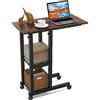 PIPIPOXER Tavolino con ruote, 60 cm x 30 cm, tavolo per laptop regolabile in altezza 69 - 90 cm, scrivania con ruote, girevole a 360° per soggiorno, legno