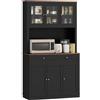 HOMCOM Credenza Cucina con Armadietti, 2 Cassetti e Piano Portamicroonde, Mobile Dispensa Stretto con Ante in Vetro e Ripiani Regolabili, Mobile Cucina per Soggiorno Sala da Pranzo, 100x40x180cm, Nero