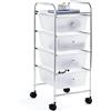 Yaheetech Carrello Porta Oggetti con 4 Cassetti Impilabili di Stoccaggio Plastica con Ruote Portaoggetti Cassettiere per Ufficio Studio Sala da Pranzo Cucina Dispensa Soggiorno Bianco