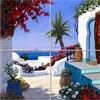 Napolamp Quadro Mosaico di 4 mattonella in Ceramica di cm. 15x15 con Stampa Paesaggio 2 nello Stile Mediterraneo Misura Mosaico cm. 30x30